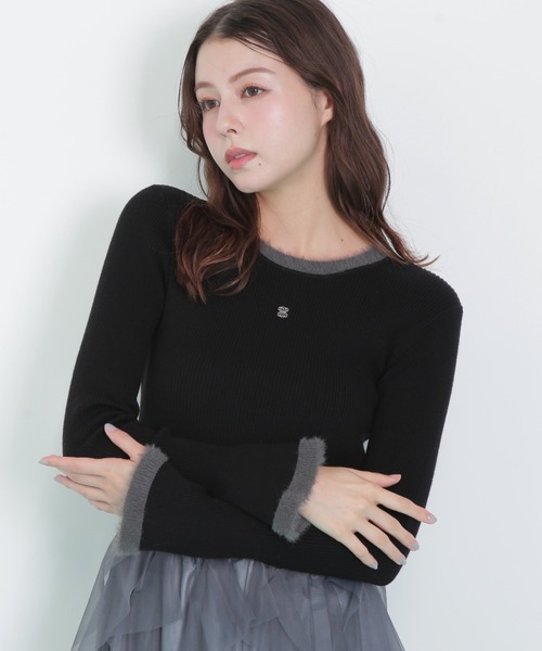 JILL by JILL STUART（ジルバイジルスチュアート）の「◇フェザーヤーン配色ニット（ニット/セーター・レディース・ホワイト/ブラック/ピンク系その他・FREE）」の3枚目の写真