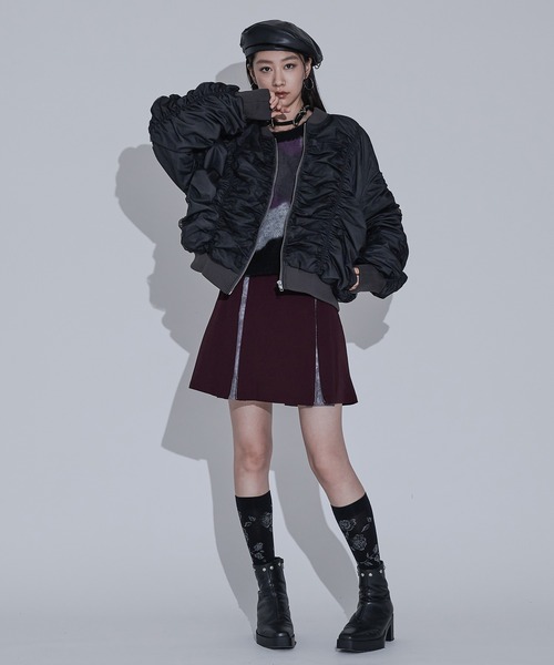 Ellno de Mavie（エルノデメヴィ）の「2wayジップインバーテッドプリーツミニスカパン（スカート・レディース・ボルドー/ブラック・FREE）」の20枚目の写真