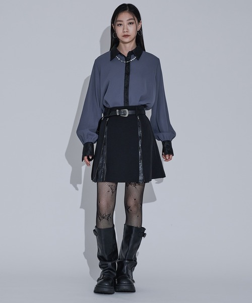 Ellno de Mavie（エルノデメヴィ）の「2wayジップインバーテッドプリーツミニスカパン（スカート・レディース・ボルドー/ブラック・FREE）」の4枚目の写真