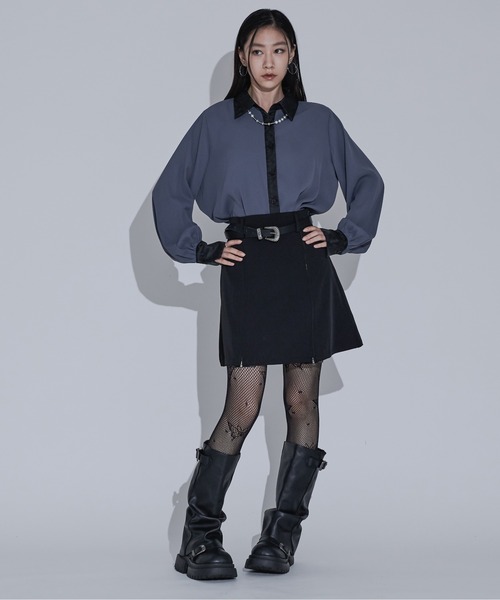 Ellno de Mavie（エルノデメヴィ）の「2wayジップインバーテッドプリーツミニスカパン（スカート・レディース・ボルドー/ブラック・FREE）」の3枚目の写真