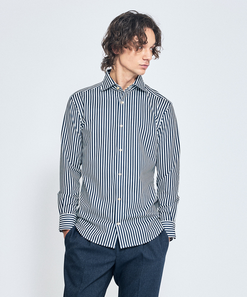 ABAHOUSE(アバハウス)の「【ON/OFF兼用】360°ストレッチ ロンドンストライプ ワイドカラーシャツ / FLEX SHIRTS(ビジネスシャツ・メンズ・ブラウン系その他/ライトグレー/ネイビー・44/46/48/50)」の1枚目の写真