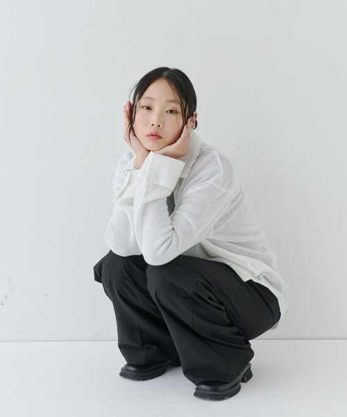 NUJOH(ヌゾ)の「Sheer Knit Shirt / シアーニットシャツ(シャツ/ブラウス・レディース・チャコールグレー/ホワイト/ブラック・FREE)」の19枚目の写真