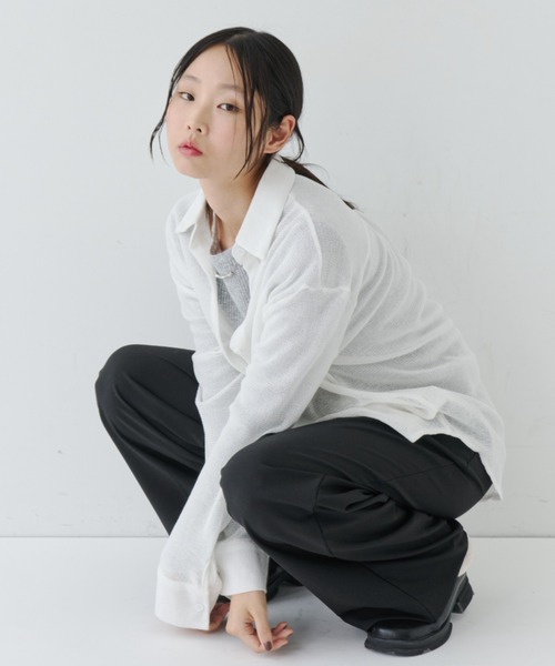NUJOH(ヌゾ)の「Sheer Knit Shirt / シアーニットシャツ(シャツ/ブラウス・レディース・チャコールグレー/ホワイト/ブラック・FREE)」の20枚目の写真