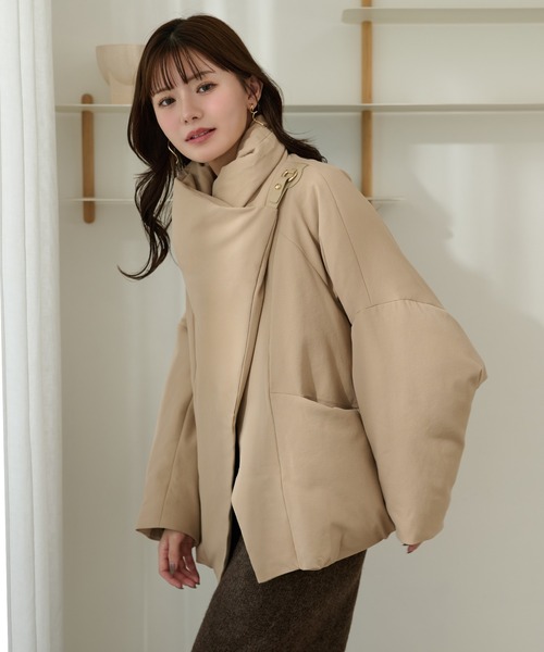 stand collar wrap down coat /スタンドカラーラップショートダウン