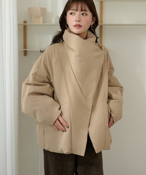 stand collar wrap down coat /スタンドカラーラップショートダウン