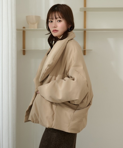 LAULEN（ローレン）の「stand collar wrap down coat /スタンドカラーラップショートダウンコート（ダウンジャケット/コート・レディース・ベージュ/キャメル/ブラック・FREE）」の20枚目の写真