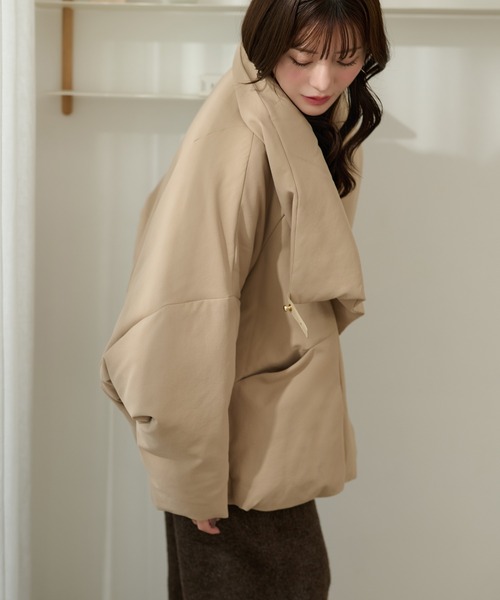stand collar wrap down coat /スタンドカラーラップショートダウン