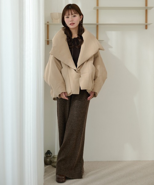 LAULEN（ローレン）の「stand collar wrap down coat /スタンドカラーラップショートダウンコート（ダウンジャケット/コート・レディース・ベージュ/キャメル/ブラック・FREE）」の7枚目の写真