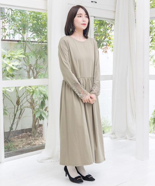 セール】553223：バイオリンとピアノレース切替ワンピース（ワンピース