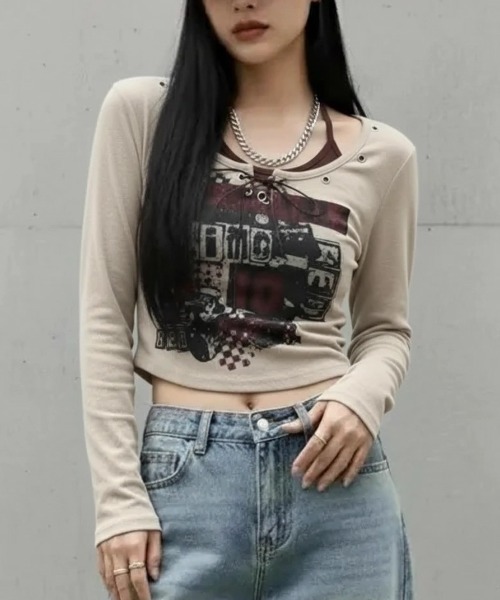 .KOM(ドットコム)の「A'GEM/9 × .kom 『.KOM/ドットケーオーエム』レイヤードカットソー(Tシャツ/カットソー・レディース・ブラック/カーキ/グレー/グリーン・S)」の3枚目の写真