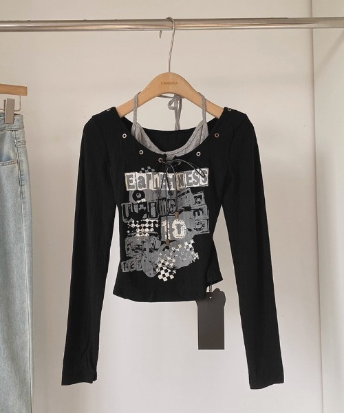 .KOM(ドットコム)の「A'GEM/9 × .kom 『.KOM/ドットケーオーエム』レイヤードカットソー(Tシャツ/カットソー・レディース・ブラック/カーキ/グレー/グリーン・S)」の7枚目の写真