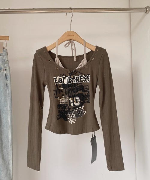 .KOM(ドットコム)の「A'GEM/9 × .kom 『.KOM/ドットケーオーエム』レイヤードカットソー(Tシャツ/カットソー・レディース・ブラック/カーキ/グレー/グリーン・S)」の8枚目の写真