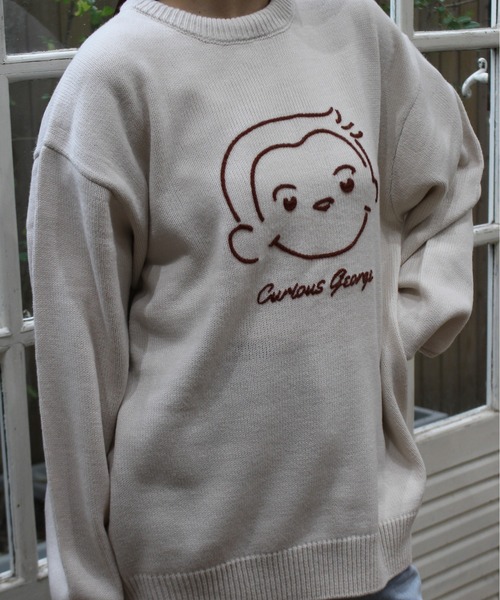 ALWAYS GOOD TIME(オルウェイズグッドタイム)の「【CuriousGeorge/おさるのジョージ】ジャガードクルーネックニット/キャラクターデザインニットプルオーバー(ニット/セーター・レディース・スミクロ/ネイビー/グレイッシュベージュ/アイボリー・MEDIUM/LARGE)」の2枚目の写真
