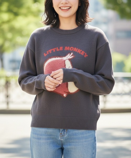 ALWAYS GOOD TIME(オルウェイズグッドタイム)の「【CuriousGeorge/おさるのジョージ】ジャガードクルーネックニット/キャラクターデザインニットプルオーバー(ニット/セーター・レディース・スミクロ/ネイビー/グレイッシュベージュ/アイボリー・MEDIUM/LARGE)」の13枚目の写真