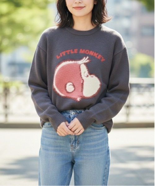 ALWAYS GOOD TIME(オルウェイズグッドタイム)の「【CuriousGeorge/おさるのジョージ】ジャガードクルーネックニット/キャラクターデザインニットプルオーバー(ニット/セーター・レディース・スミクロ/ネイビー/グレイッシュベージュ/アイボリー・MEDIUM/LARGE)」の12枚目の写真