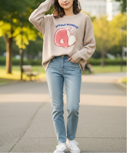 ALWAYS GOOD TIME(オルウェイズグッドタイム)の「【CuriousGeorge/おさるのジョージ】ジャガードクルーネックニット/キャラクターデザインニットプルオーバー(ニット/セーター・レディース・スミクロ/ネイビー/グレイッシュベージュ/アイボリー・MEDIUM/LARGE)」の10枚目の写真