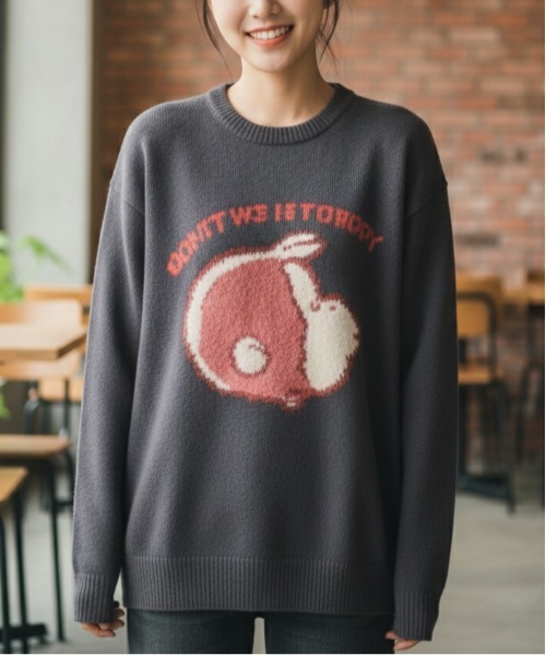 ALWAYS GOOD TIME(オルウェイズグッドタイム)の「【CuriousGeorge/おさるのジョージ】ジャガードクルーネックニット/キャラクターデザインニットプルオーバー(ニット/セーター・レディース・スミクロ/ネイビー/グレイッシュベージュ/アイボリー・MEDIUM/LARGE)」の16枚目の写真