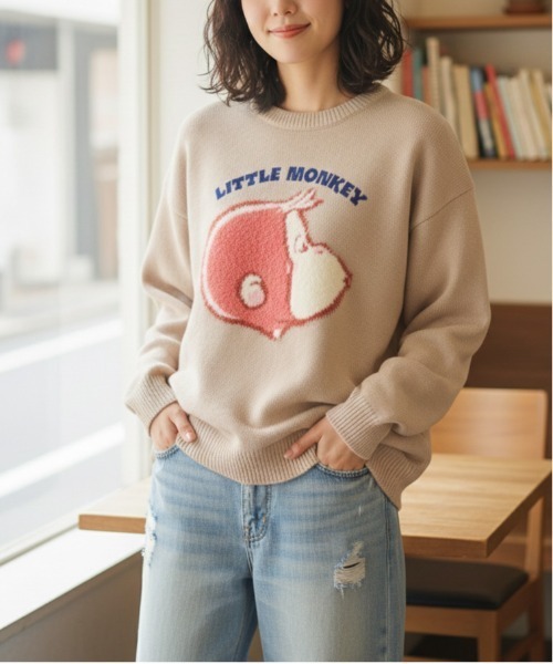 ALWAYS GOOD TIME(オルウェイズグッドタイム)の「【CuriousGeorge/おさるのジョージ】ジャガードクルーネックニット/キャラクターデザインニットプルオーバー(ニット/セーター・レディース・スミクロ/ネイビー/グレイッシュベージュ/アイボリー・MEDIUM/LARGE)」の22枚目の写真