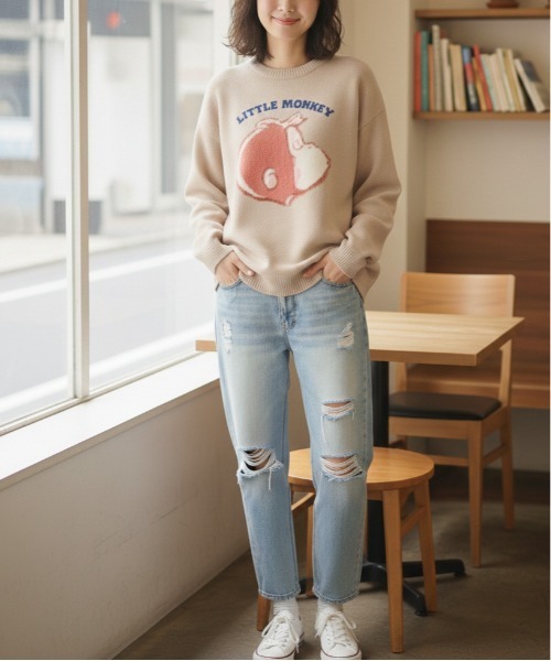 ALWAYS GOOD TIME(オルウェイズグッドタイム)の「【CuriousGeorge/おさるのジョージ】ジャガードクルーネックニット/キャラクターデザインニットプルオーバー(ニット/セーター・レディース・スミクロ/ネイビー/グレイッシュベージュ/アイボリー・MEDIUM/LARGE)」の21枚目の写真