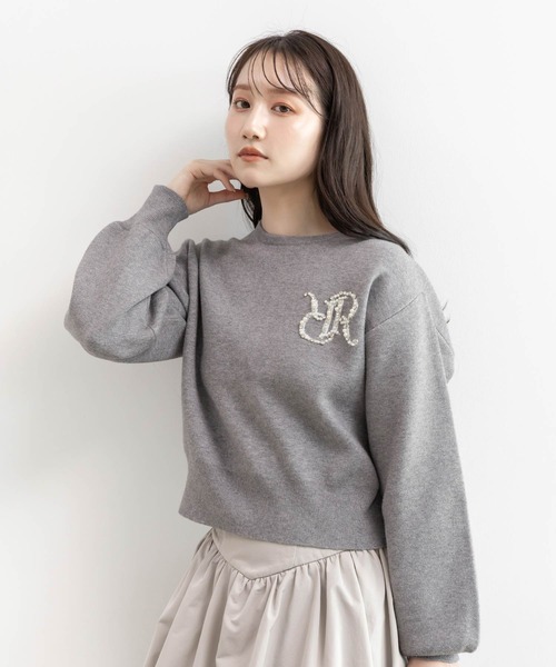 ランダ（RANDA）/＜25秋冬新作＞パール＆ビジューロゴニットプルオーバー セール】パール＆ビジューロゴニットプルオーバー（ニット/セーター