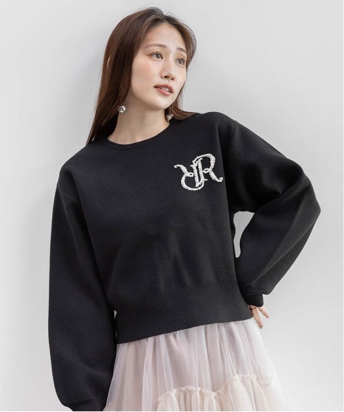 ランダ（RANDA）/＜25秋冬新作＞パール＆ビジューロゴニットプルオーバー セール】パール＆ビジューロゴニットプルオーバー（ニット/セーター