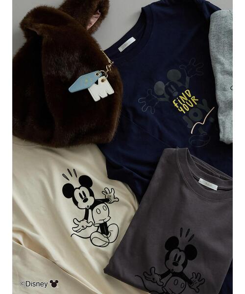 Te chichi（テチチ）の「【Disney】ミッキー/配色ロゴロンT（Tシャツ/カットソー・レディース・グレー/ブラウン/ネイビー・F）」の16枚目の写真