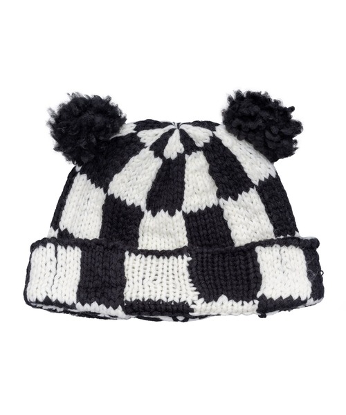 BASICKS（ベイシックス）の「【BASICKS/ベーシックス】Checkered Flag Bear Beanie/チェッカーフラッグベアビーニー（ニットキャップ/ビーニー・レディース・ブラック・M/S）」の2枚目の写真