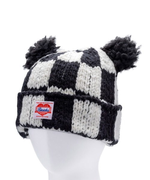 BASICKS（ベイシックス）の「【BASICKS/ベーシックス】Checkered Flag Bear Beanie/チェッカーフラッグベアビーニー（ニットキャップ/ビーニー・レディース・ブラック・M/S）」の3枚目の写真