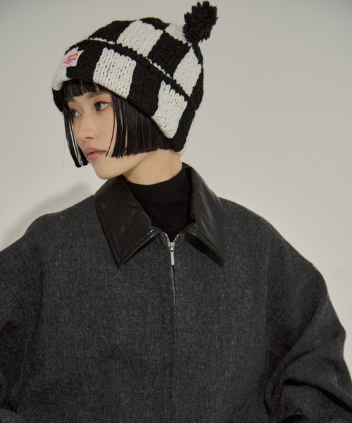 BASICKS(ベイシックス)の「【BASICKS/ベーシックス】Checkered Flag Bear Beanie/チェッカーフラッグベアビーニー(ニットキャップ/ビーニー・レディース・ブラック・M/S)」の4枚目の写真
