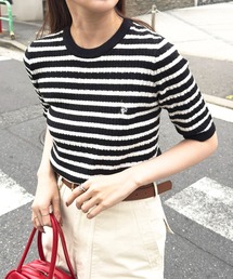 U.S. POLO ASSN.（ユーエスポロアッスン）の「【U.S. POLO ASSN.】ワンポイント刺繍 クルーネックケーブルニット（ニット/セーター）」