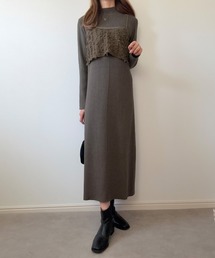 ニットワンピースシャギービスチェセット