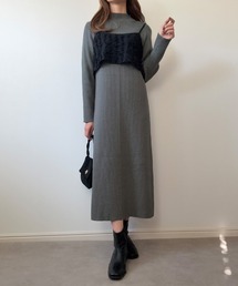 ニットワンピースシャギービスチェセット