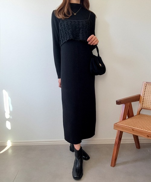 LAUIR(ラウアー)の「ニットワンピースシャギービスチェセット(ワンピース・レディース・ブラウン/ブラック/チャコール・LARGE/MEDIUM)」の4枚目の写真