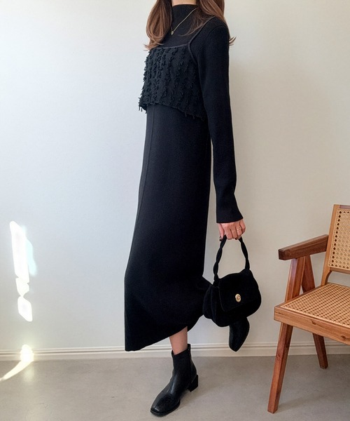 LAUIR(ラウアー)の「ニットワンピースシャギービスチェセット(ワンピース・レディース・ブラウン/ブラック/チャコール・LARGE/MEDIUM)」の6枚目の写真