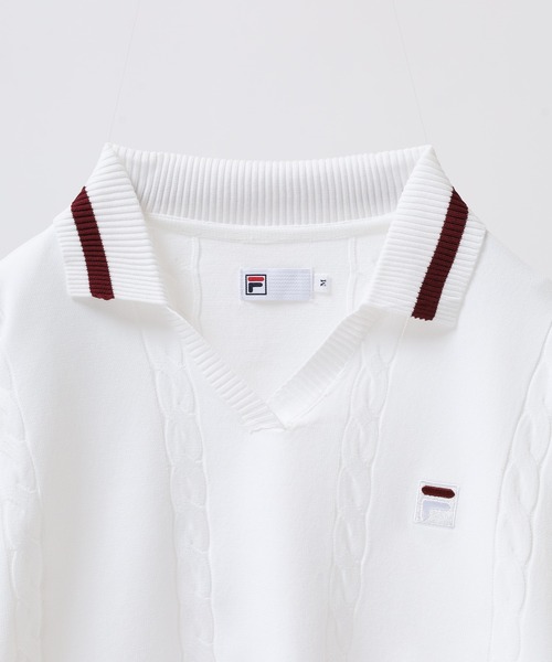FILA(フィラ)の「FILA L/S KNIT SHIRTS フィラ Vネック 12Gケーブルニット長袖ポロシャツ(ポロシャツ・レディース・ホワイト/ネイビー/ワイン・M/L/XL)」の11枚目の写真