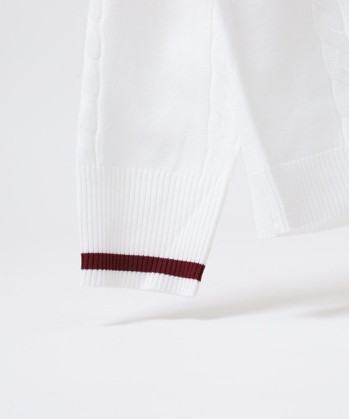 FILA(フィラ)の「FILA L/S KNIT SHIRTS フィラ Vネック 12Gケーブルニット長袖ポロシャツ(ポロシャツ・レディース・ホワイト/ネイビー/ワイン・M/L/XL)」の14枚目の写真
