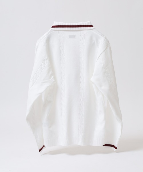 FILA(フィラ)の「FILA L/S KNIT SHIRTS フィラ Vネック 12Gケーブルニット長袖ポロシャツ(ポロシャツ・レディース・ホワイト/ネイビー/ワイン・M/L/XL)」の15枚目の写真