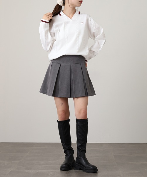 FILA(フィラ)の「FILA L/S KNIT SHIRTS フィラ Vネック 12Gケーブルニット長袖ポロシャツ(ポロシャツ・レディース・ホワイト/ネイビー/ワイン・M/L/XL)」の7枚目の写真