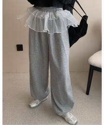 Lateru（ラテル）の「ダブルオーガンジー 切り替え レクリエーションパンツ ルーズバレエ風ロングパンツ カジュアルとフェミニンが融合したユニークアイテム（スウェットパンツ）」