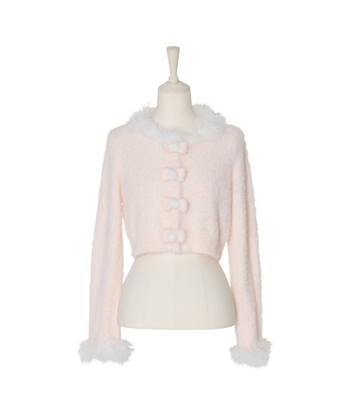 mellfy memory(メルフィーメモリー)の「Fluffy pom-pom ribbon knit cardigan(ニット/セーター・レディース・ピンク/ホワイト・FREE)」の2枚目の写真