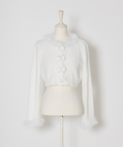 mellfy memory(メルフィーメモリー)の「Fluffy pom-pom ribbon knit cardigan(ニット/セーター・レディース・ピンク/ホワイト・FREE)」の3枚目の写真