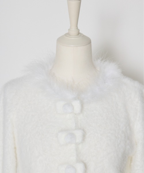 mellfy memory(メルフィーメモリー)の「Fluffy pom-pom ribbon knit cardigan(ニット/セーター・レディース・ピンク/ホワイト・FREE)」の6枚目の写真