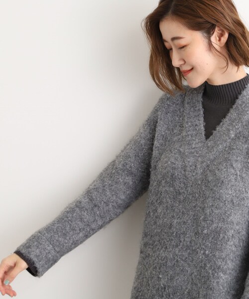grove(グローブ)の「一枚でレイヤードコーデ完成!ブークレーニットワンピース(ワンピース・レディース・ネイビー/ベージュ/ダークグレー・03/02/01/04/05)」の4枚目の写真