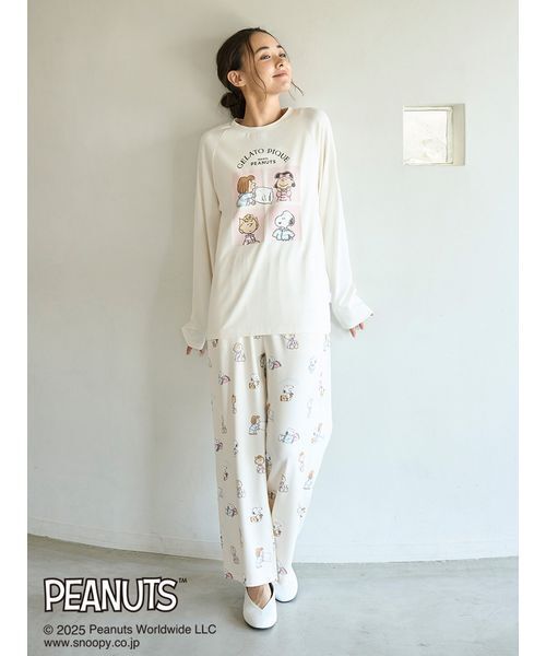 PEANUTS】オリジナルアート 総柄ロングパンツ（ルームウェア/パジャマ