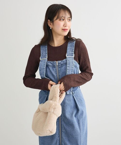 Green　Parks（グリーンパークス）の「ETS.ミンク風ファーミニトートバック（トートバッグ・レディース・アイボリー/チャコールグレー・FREE）」の14枚目の写真