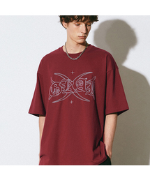カットオフステッチ半袖Tシャツバーガンディ