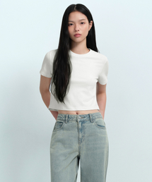 [クールタンダード] ウィメンズ クルーネック クロップTシャツ [クリーム]