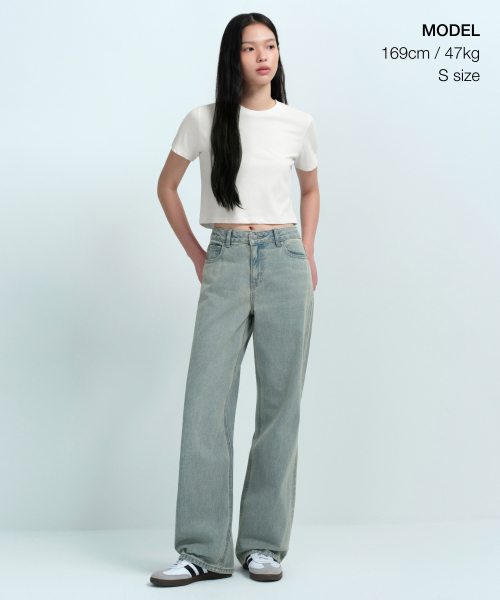 MUSINSA STANDARD WOMAN（ムシンサスタンダードウーマン）の「[クールタンダード] ウィメンズ クルーネック クロップTシャツ [クリーム]（Tシャツ/カットソー・レディース・その他・SMALL/MEDIUM/LARGE/X-LARGE/X-SMALL）」の2枚目の写真