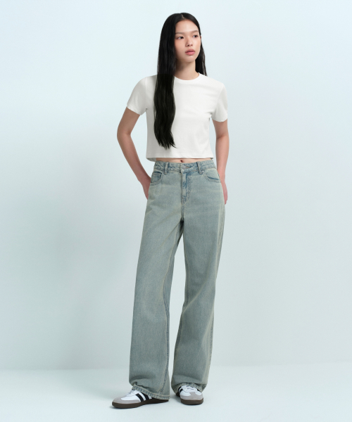 MUSINSA STANDARD WOMAN（ムシンサスタンダードウーマン）の「[クールタンダード] ウィメンズ クルーネック クロップTシャツ [クリーム]（Tシャツ/カットソー・レディース・その他・SMALL/MEDIUM/LARGE/X-LARGE/X-SMALL）」の4枚目の写真