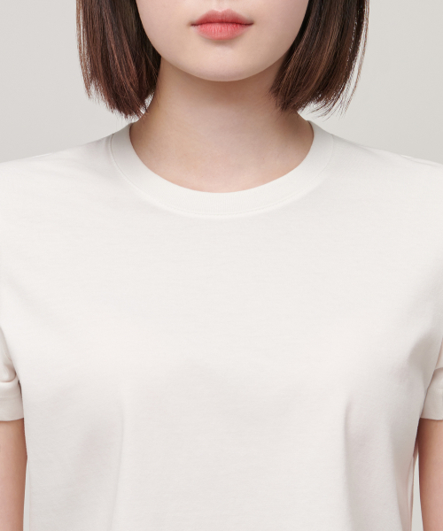 MUSINSA STANDARD WOMAN（ムシンサスタンダードウーマン）の「[クールタンダード] ウィメンズ クルーネック クロップTシャツ [クリーム]（Tシャツ/カットソー・レディース・その他・SMALL/MEDIUM/LARGE/X-LARGE/X-SMALL）」の5枚目の写真